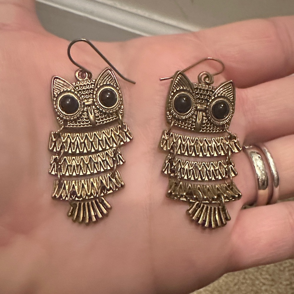 Gold Owl Dangle Earrings